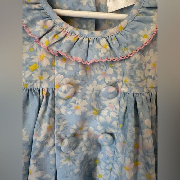 Eliza James Kids Blue Floral Sleeveless Dress with Ruffle Collar - Size 6 - Picture 3 of 7